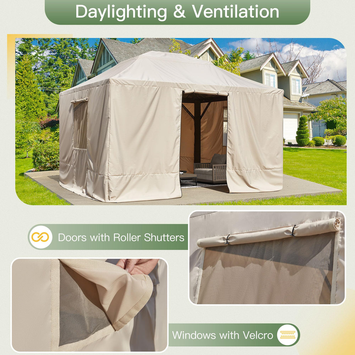 YOLENY Winter Gazebo Cover for 10×13 Hardtop Gazebo, Gazebo Accessories for All Seasons, Transform Your Gazebo for Winter, with Mesh Screens and Doors and Windows (Hardtop Gazebo Not Included) YOLENY