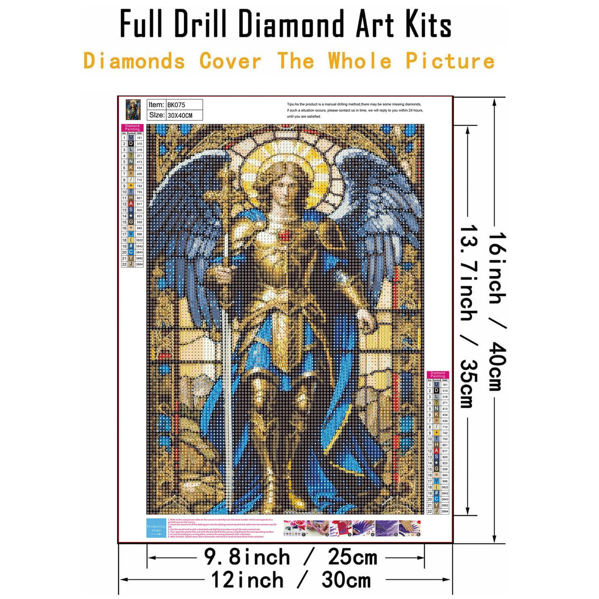 WGSMGL 5D Diamond Painting Kit, Religious Stained Glass Angel Art, Full Drill Round Diamonds, DIY Craft Home Decor, 12x16 Inch WGSMGL