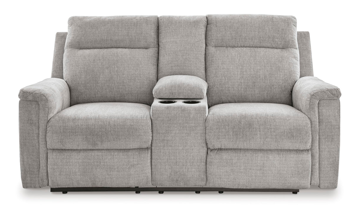 Signature Design by Ashley Barnsana Minimalist Power Reclining Loveseat with Console and USB Charging Ports, Light Gray Signature Design by Ashley