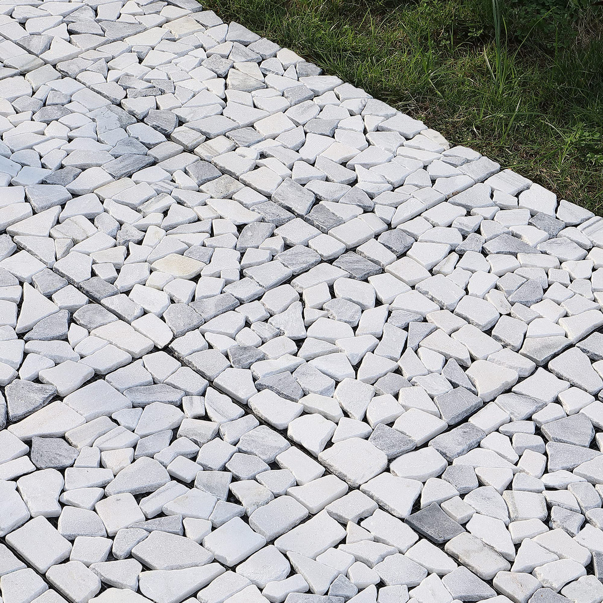 PURE ERA Natural Real Stone Interlocking Floor Deck Tiles Indoor Outdoor Use 12"x12" (4Pcs, 4 sq. Ft, Sliced Grey and White)- Great Upgrade to Patio Backyard Pathway PURE ERA