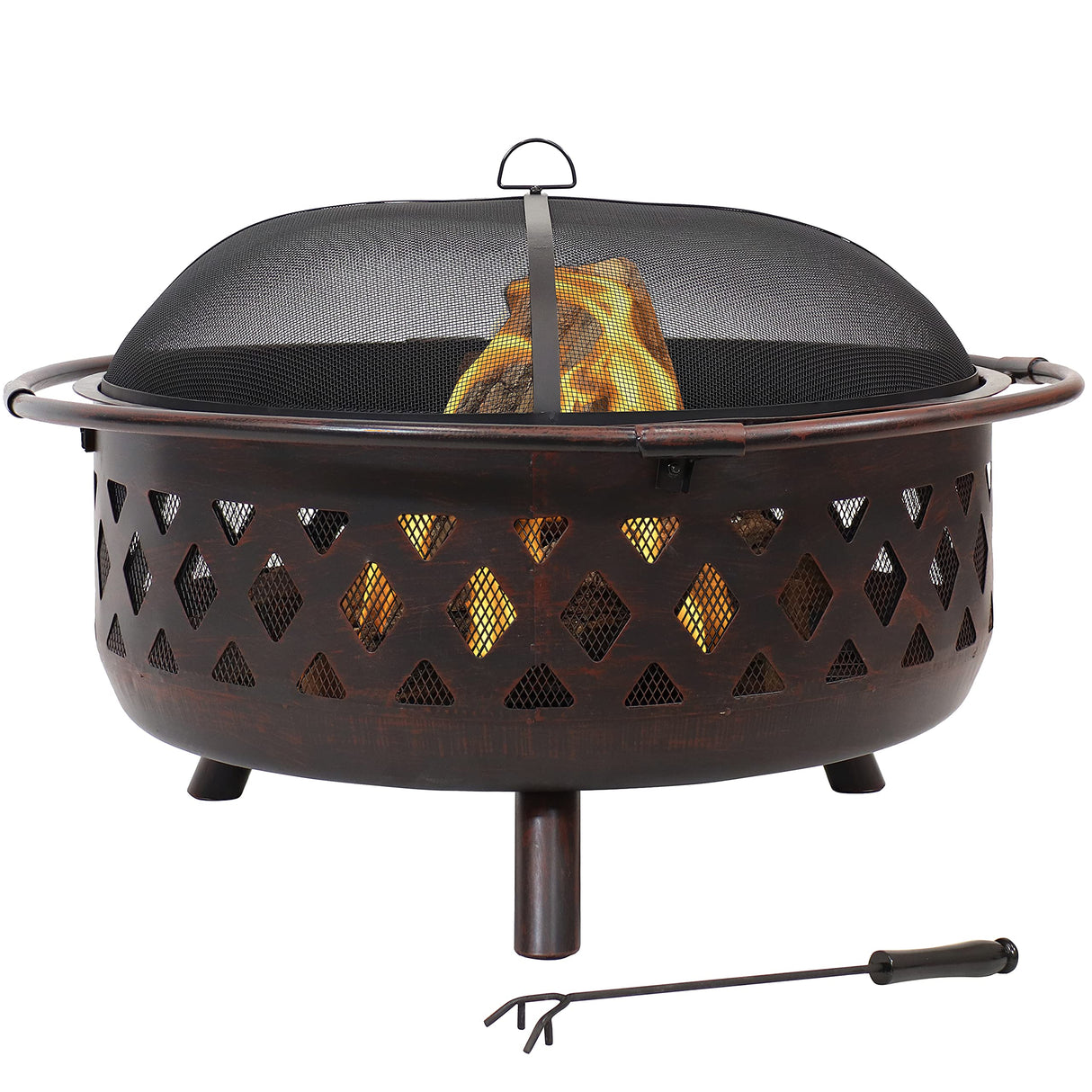 Sunnydaze 36-Inch Bronze Crossweave Wood-Burning Fire Pit - Includes Spark Screen, Fireplace Poker, and Round Cover Sunnydaze