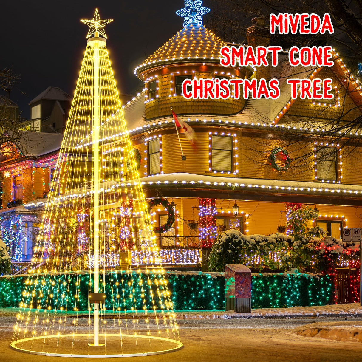 Led Outdoor Christmas Tree, 16ft Prelit Christmas Tree, Smart Outside Christmas Tree Light Show App Control with 1008 LED Lights Color Changing Sync APP & Remote Control Christmas Tree Lighting Miveda