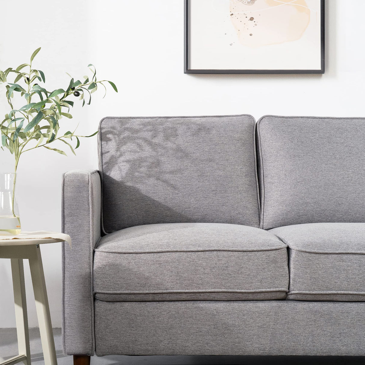 Mellow HANA Modern Linen Fabric Loveseat / Sofa / Couch with Armrest Pockets, Heather Grey Mellow