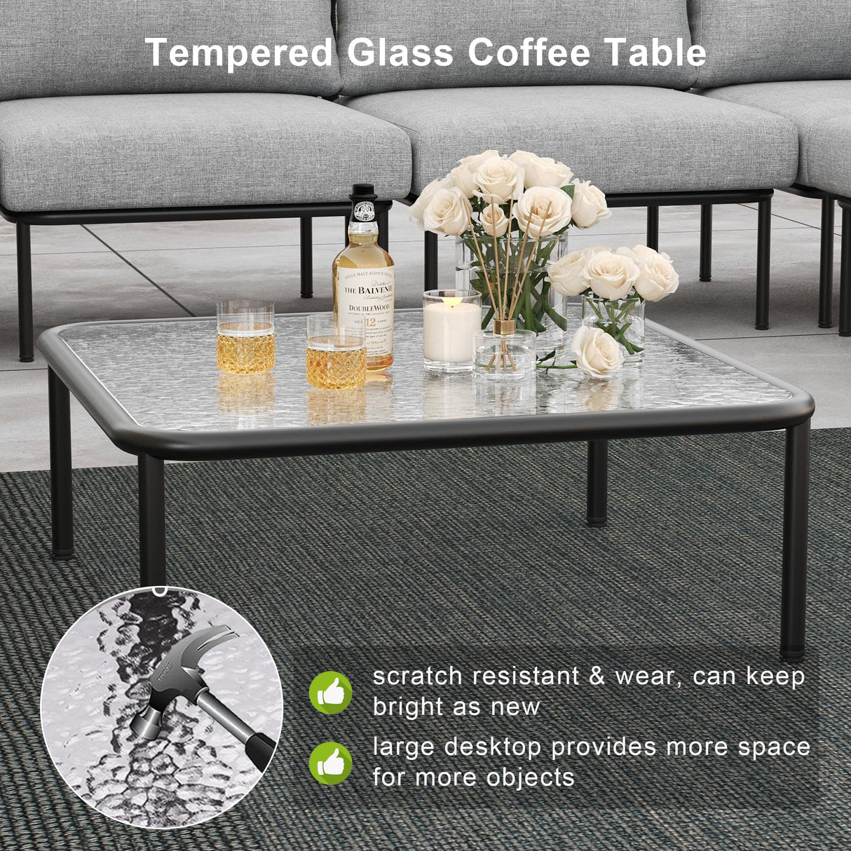 LayinSun 9 Pieces Aluminum Patio Furniture Set, Modern Modular Sectional Sofa with Coffee Table and Upgrade Thickness Cushion LayinSun