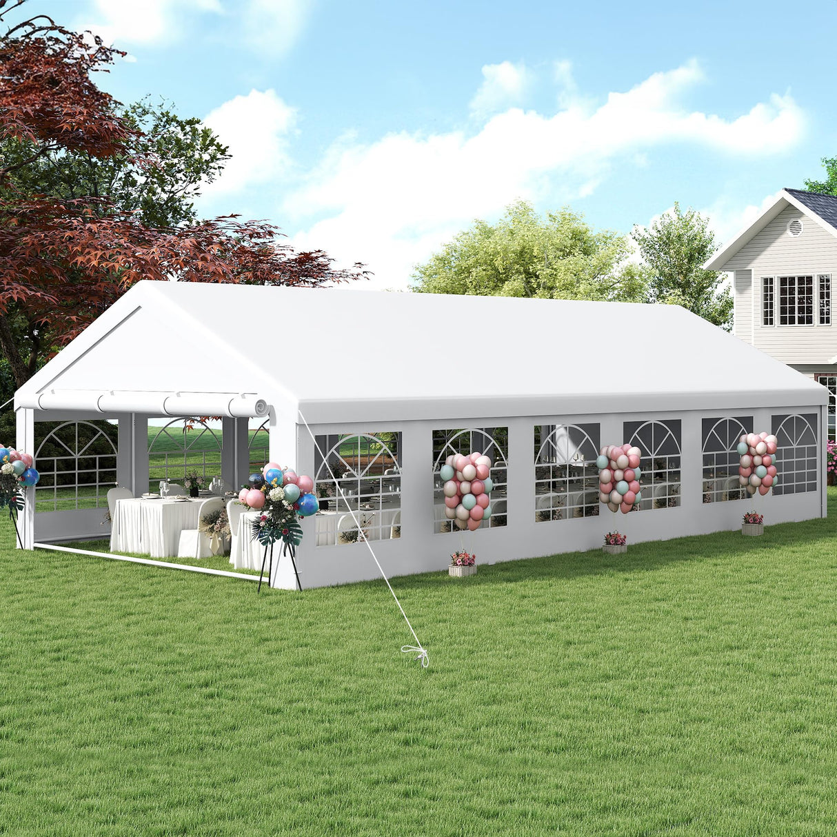 DWVO 40x20FT Heavy Duty Party Tent Outdoor Large Wedding Event Shelters Upgraded Galvanized Canopy with White Roof Removable Sidewalls, White DWVO