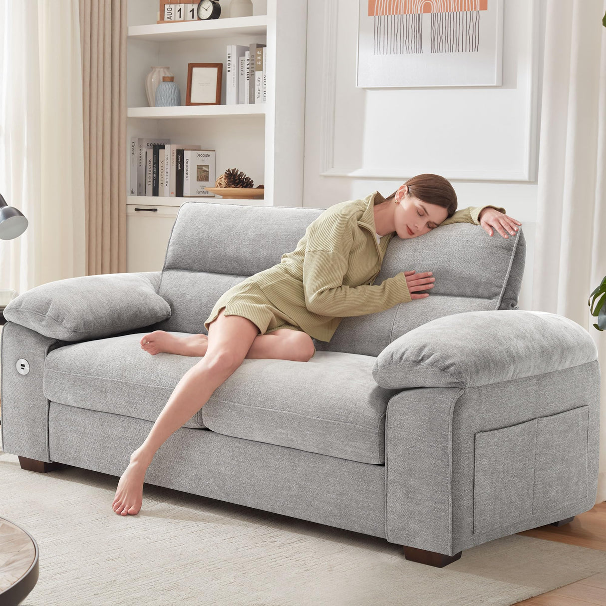 Ihanherry 71.5 Inch Loveseat Pillow-Armrest Sofa with USB/Type-C Charging Port, Modern 2-Seats Sofa for Living Room & Bedroom, Removable Medium Firm Cushion, Breathable Chenille Fabric, Grey Ihanherry