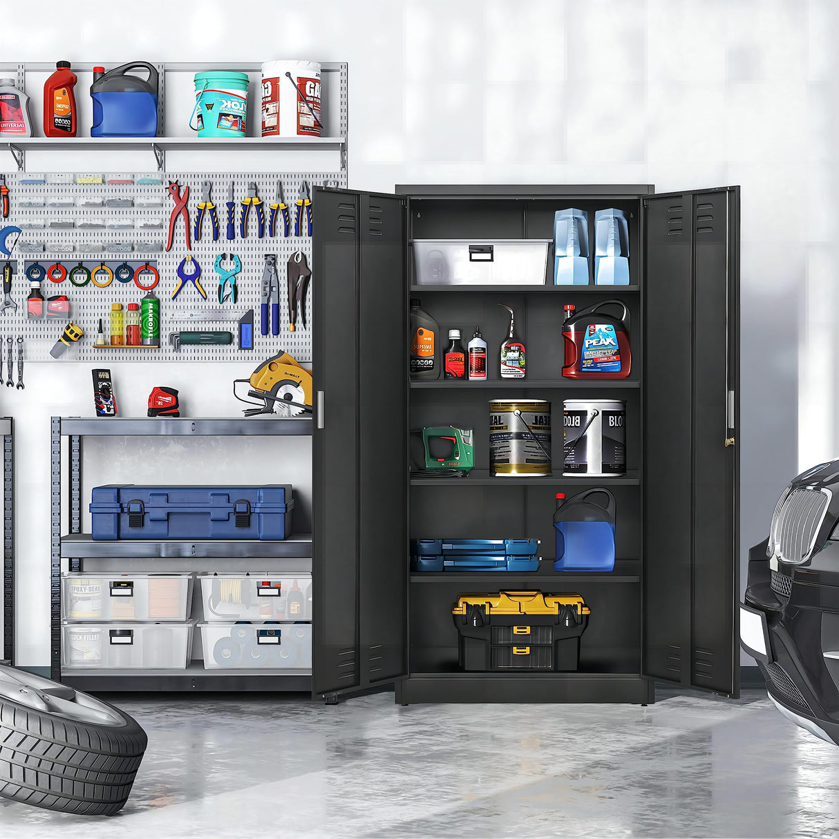 TaskStorz 71 Inch Metal Storage Cabinet with Locking Doors and Adjustable Shelves, Steel SnapIt Cabinet, Metal Garage Cabinet, Tool Cabinets for Office, and Home Use (Black) TaskStorz