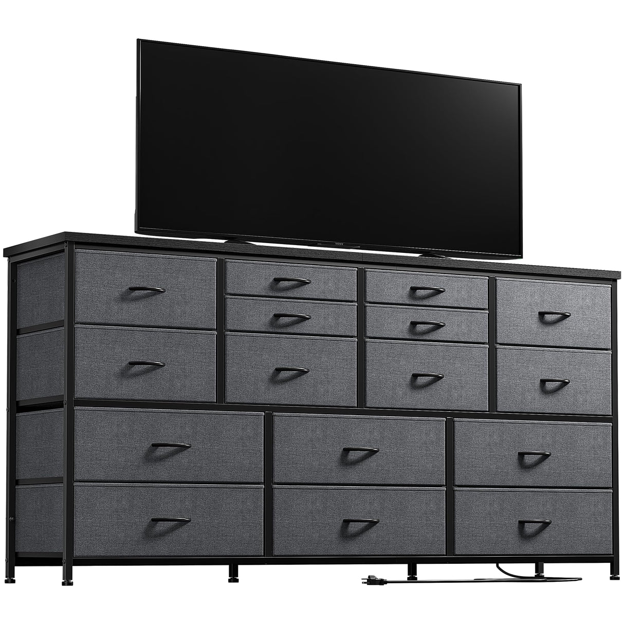 EnHomee TV Stand Dresser 60''TV Stand with Charging Station TV Stands for Living Room Long Dresser for Bedroom TV Stand with 16 Drawers Storage TV Stand for Bedroom Dresser 51.1''W*11.8''D*34.8''H EnHomee