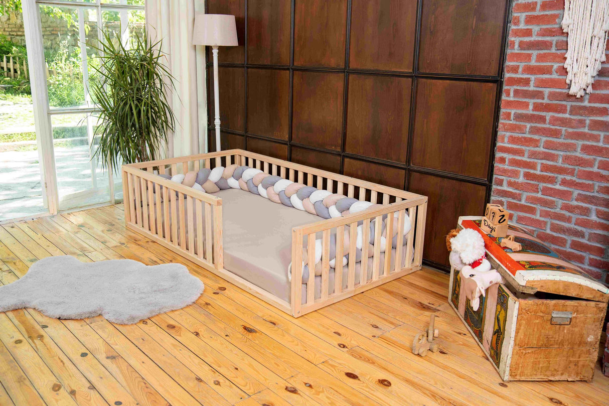 Montessori Floor Bed Small Size 52x27,5"/ Height 18.90'' | Pine Tree Toddler Bed Frame, Wood Bed Frame | Gift For Kids Room Decor (Small) Generic