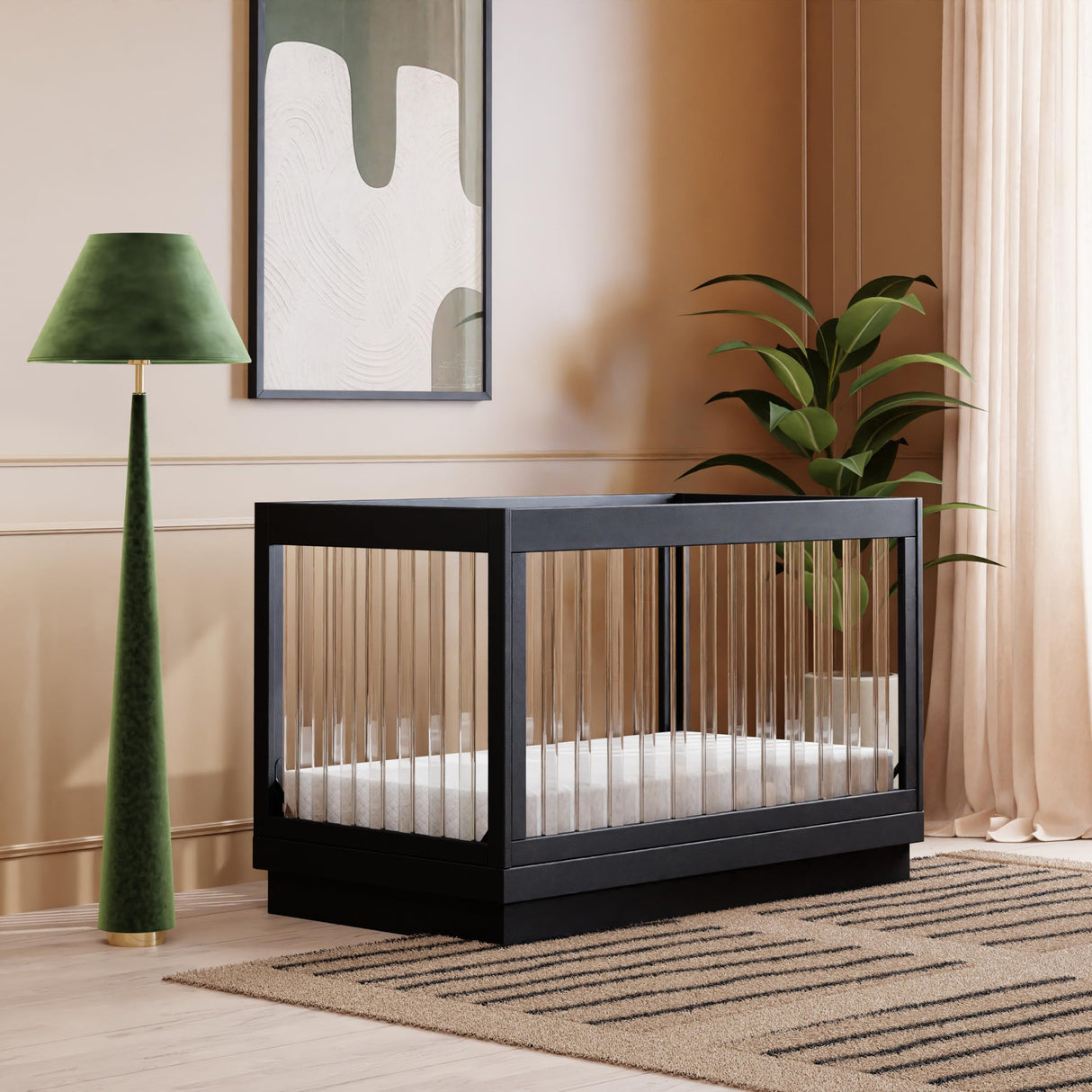 Babyletto Harlow Acrylic 3-in-1 Convertible Crib with Toddler Bed Conversion Kit in Black with Acrylic Slats, Greenguard Gold Certified babyletto