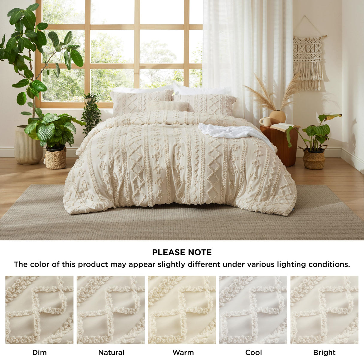 Bedsure Tufted Boho Comforter Set King Size - Beige Boho Bed Set, GentleSoft™ 3 Pieces Farmhouse Shabby Chic Embroidery Bedding, Gifts for Woman, Soft Jacquard King Comforter for All Seasons Bedsure