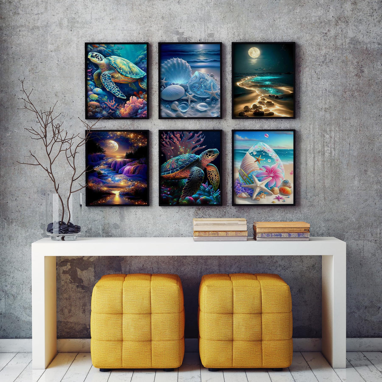 AREOPNMG 6pack Sea Turtle Beach Diamond Painting Kits for Adults Beginners,5D Moonlight Waterfall Landscape Diamond Art,DIY Full Round Drill Dot Gem Art Kits,Home Wall Decor 9.8x13.8 Inch AREOPNMG