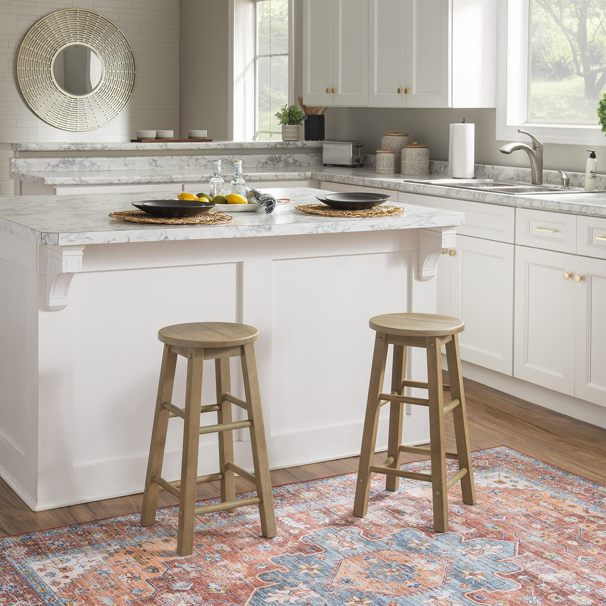 Linon Zeke Grey Wash 24" Counter Stool with Round Seat Linon