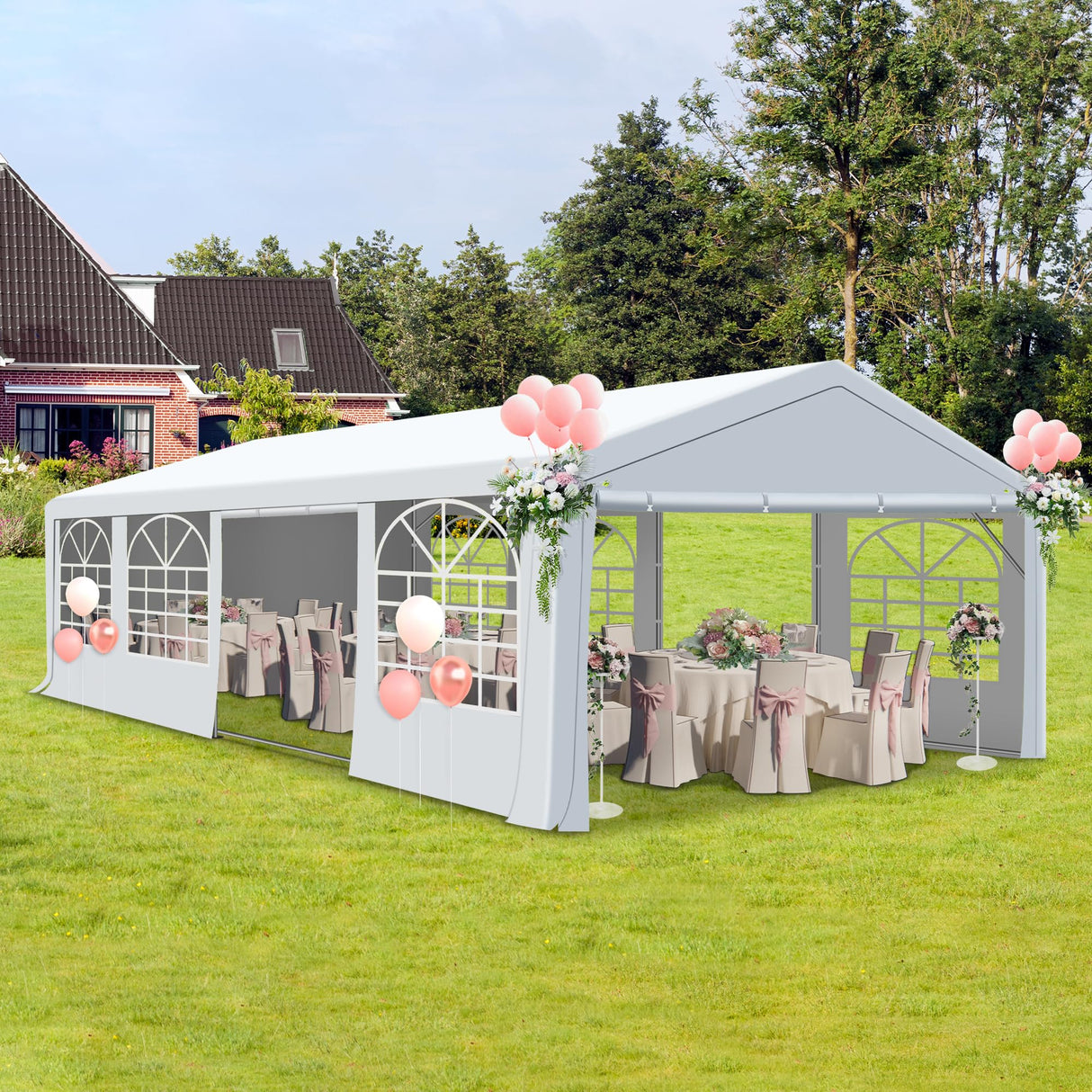 COVERONICS Outdoor Canopy Party Tent, 20'X30' Patio Party Tent with Rollable Sides and 4 Sandbags, Heavy Duty Steel Frame Carport Gazebo Event Tent Perfect for Wedding, Birthday Party, Outdoor Event COVERONICS