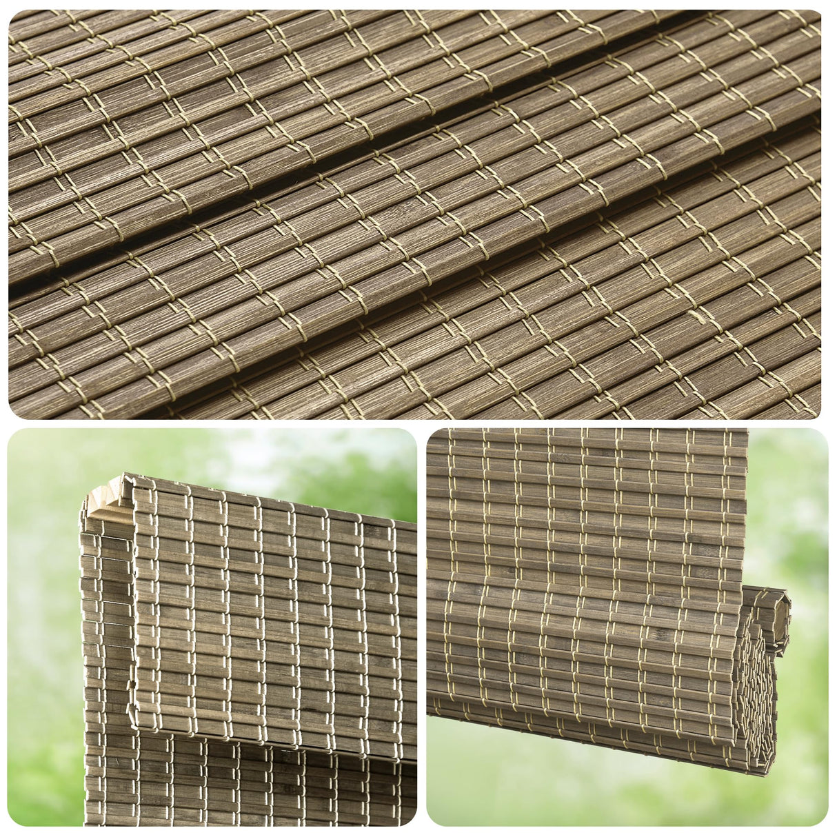 LazBlinds Driftwood Cordless Bamboo Roman Shades – Room Darkening Privacy Blinds for Windows (30.5" W x 64" H) LazBlinds