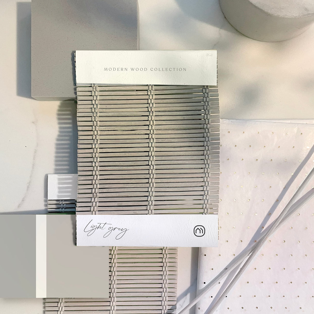 MOOD Custom Bamboo Shades | Modern | Cordless Bamboo Roman Shades for Windows and Doors (Natural Woven) | Modern Light Grey (Sheer) | 26" W X 72" H Mood