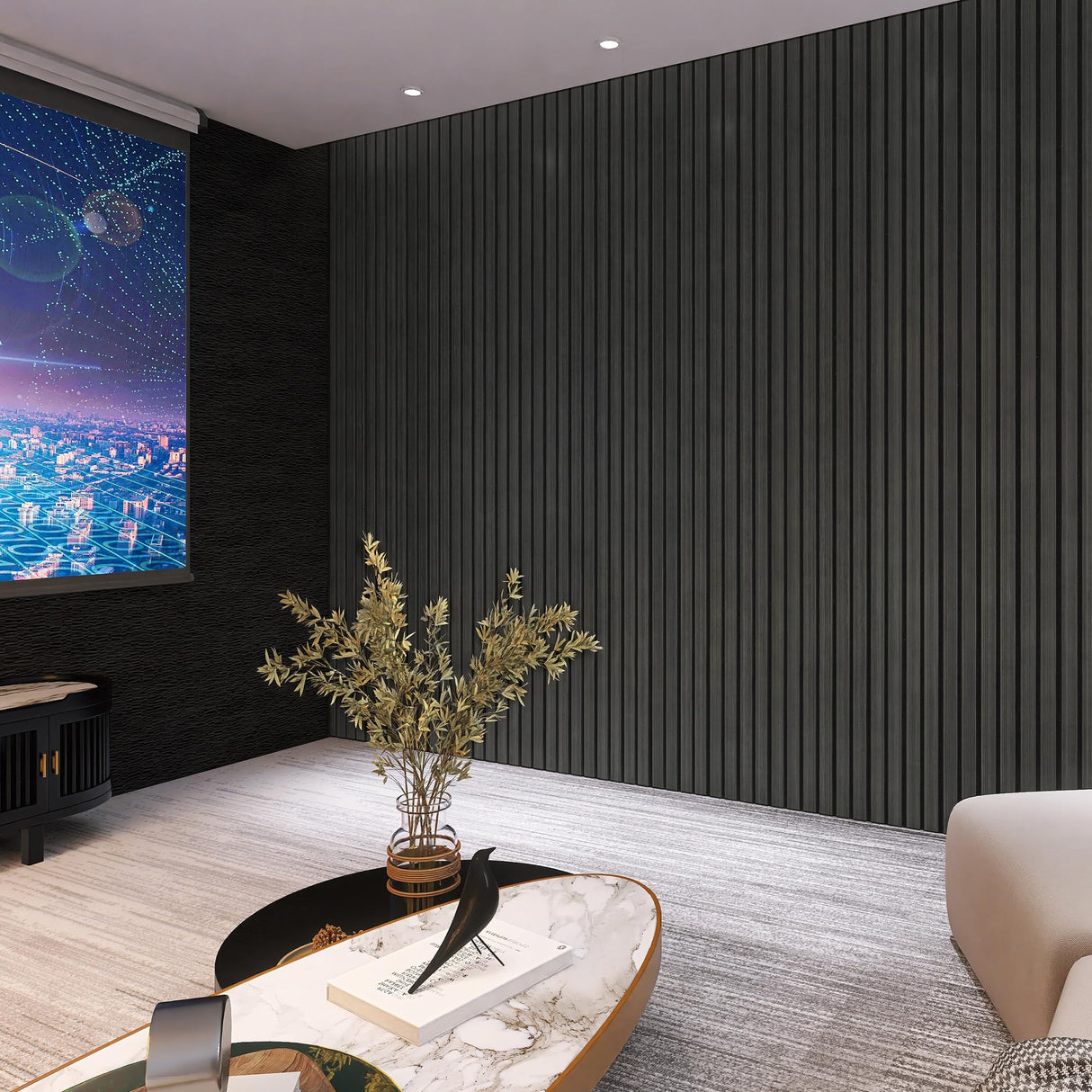 eazart Acoustic Wood Veneer Slat Wall Panels for Interior Wall and Ceilings Decor | Sound-Absorbing Felt Board | 3D Sound Proof Decorative Panels | 94.49β x 23.62β Each Box | 2 Pack | Natural Black eazart