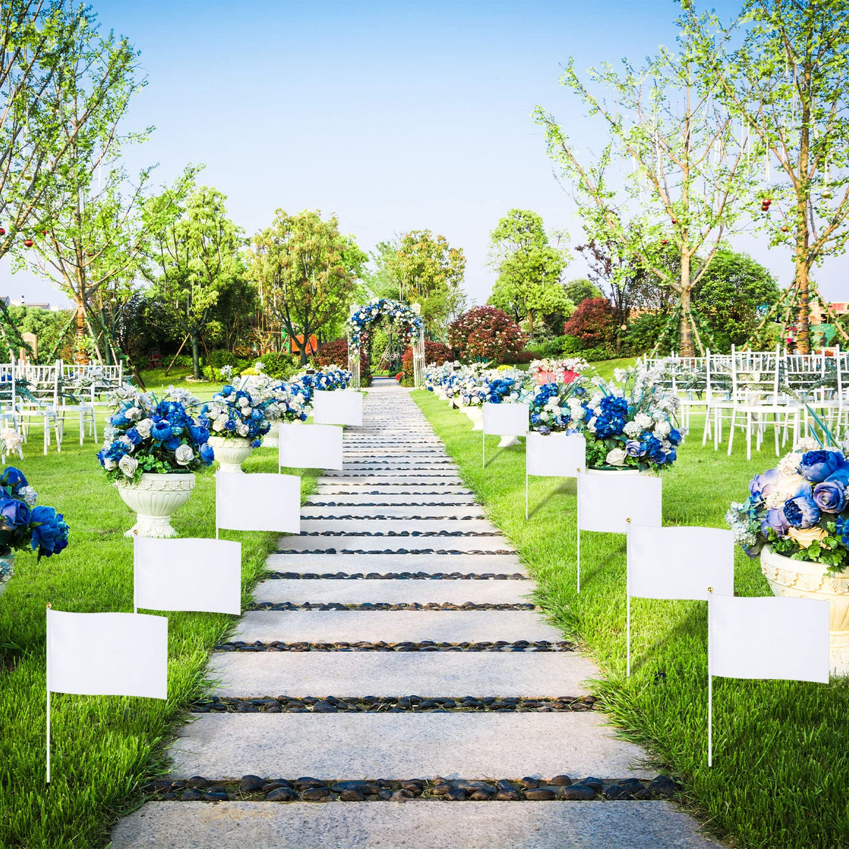 50 Pcs White Small Mini Flags Bulk Sublimation Blank Flags Solid Plain White Flag Hand Held DIY Miniature Flags on Stick for Garden Car Parades Grand Opening Birthday Wedding Party Events Celebration Remerry