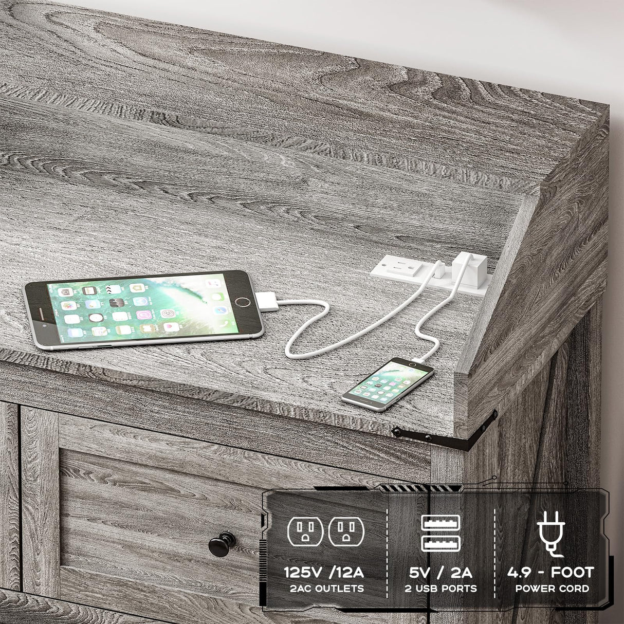 GlouMod LED Dresser with Charging Station, 7 Drawer Dressers & Chest of Drawers, Wooden Chest of Drawers for Bedroom, Closet Dresser Organizer, TV Stand, Rustic Grey GlouMod