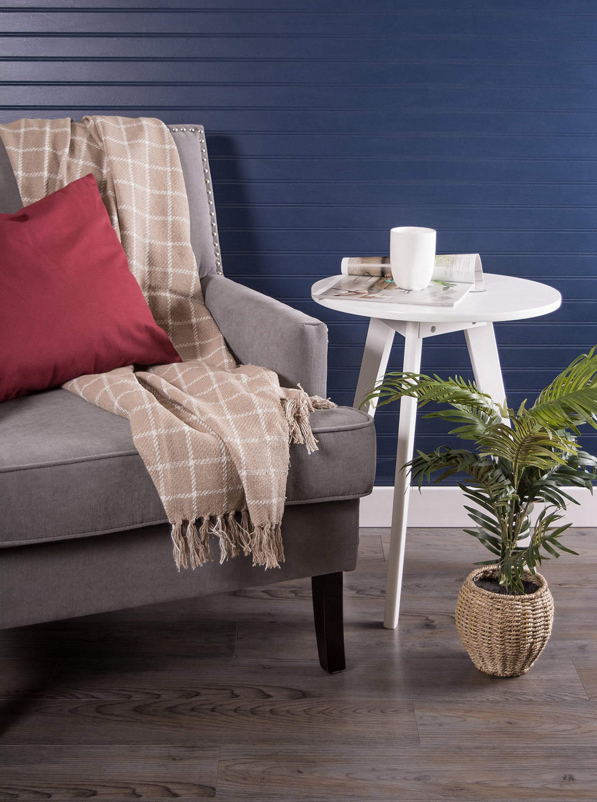 DII Transitional Checked Plaid Woven Throw, 50x60, Stone DII