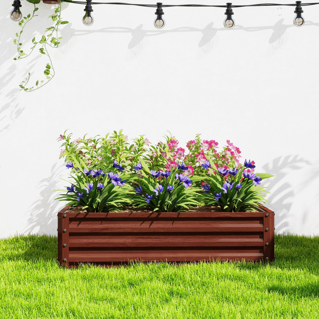 Outsunny Galvanized Raised Garden Bed, 4' x 4' x 1' Metal Planter Box, for Growing Vegetables, Flowers, Herbs, Succulents, Natural Wood Outsunny