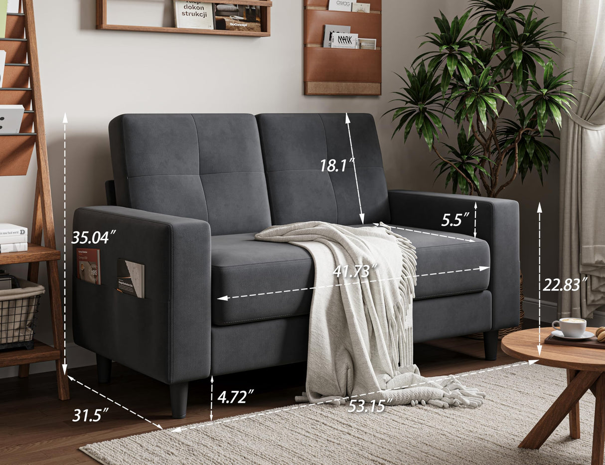 Txtin's Loveseat Sofa 53" Small Couches for Small Spaces 2 Seater Mini Couch for Bedroom Dark Grey Comfy Modern Love Seat for Apartment Office Living Room Txtin's