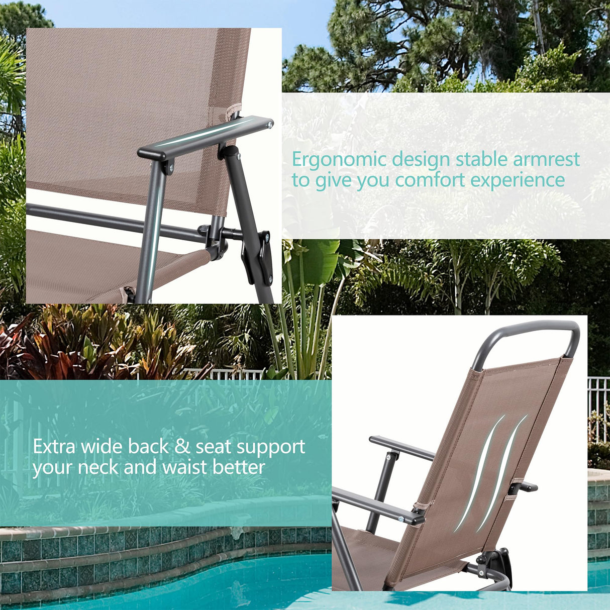 Vongrasig 6 Pieces Folding Patio Dining Set, All Weather Small Metal Outdoor Table and Chair Set, Garden Patio Furniture Set w/Umbrella, Glass Table & 4 Folding Chairs for Lawn, Backyard, Brown Vongrasig