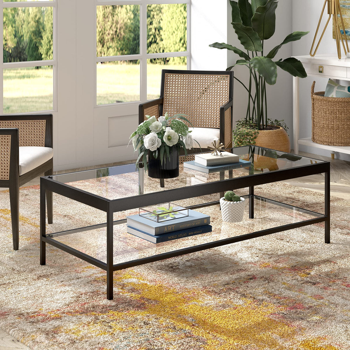 Henn&Hart 54" Wide Rectangular Rectangular Coffee Table in Blackened Bronze, Modern Rectangular Coffee Tables for living room, studio apartment essentials Henn&Hart