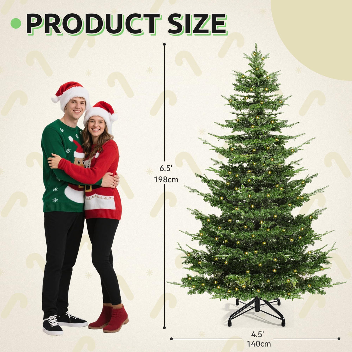 GOOBED Prelit Aspen Fir Realistic Christmas Tree 6.5ft with Remote Control, Pre-lit Hinged Xmas Tree with Glittering Diamond Tips, Holiday Decor for Holidays, Parties, Green GOOBED