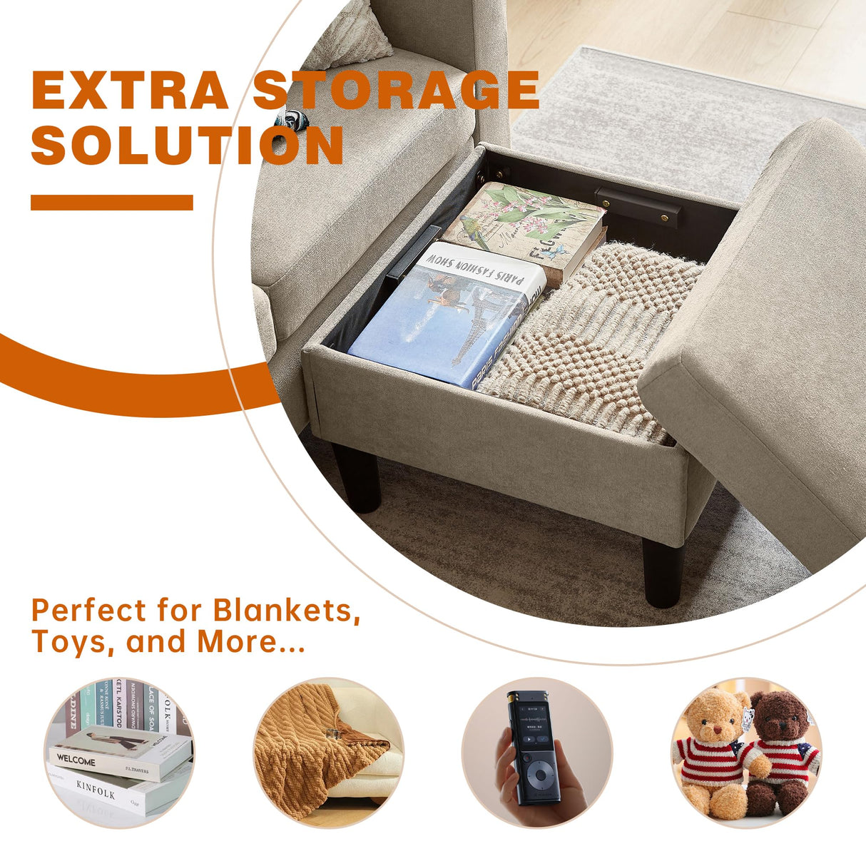 Pingliang Home 79" Sectional Sofa Couches for Small Spaces, L Shaped Couch with Storage Ottoman, 3 Seats Sectional Sofas for Living Room, Apartment-Friendly Couch, Easy Assembly Fabric Sofa (Beige) Pingliang Home