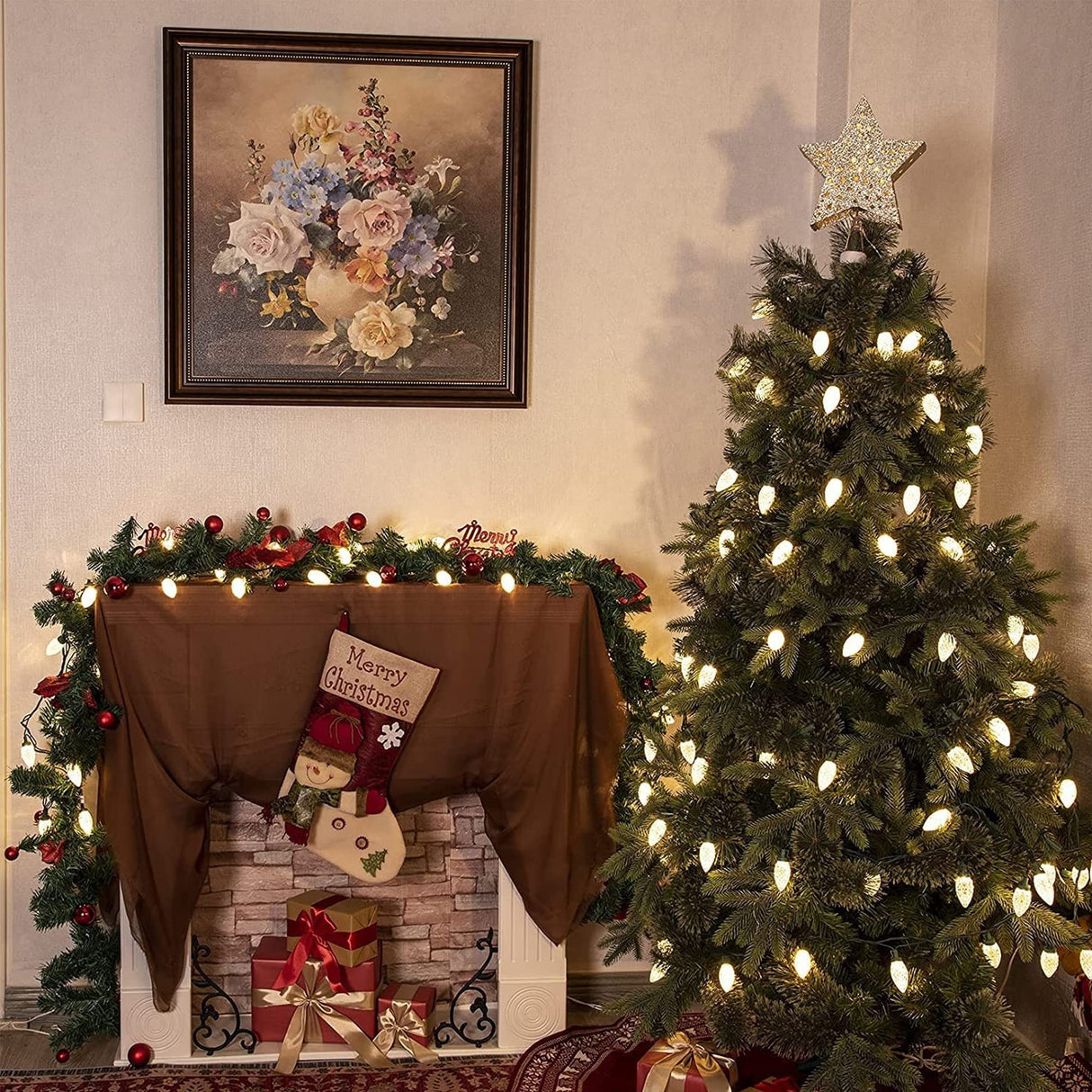 Dazzle Bright C9 Christmas String Lights, 100 LED 66 FT Waterproof Connectable Green Wire Fairy Lights, Christmas Lights for Indoor Outdoor Home Yard Xmas Tree House Decorations (Warm White) Dazzle Bright