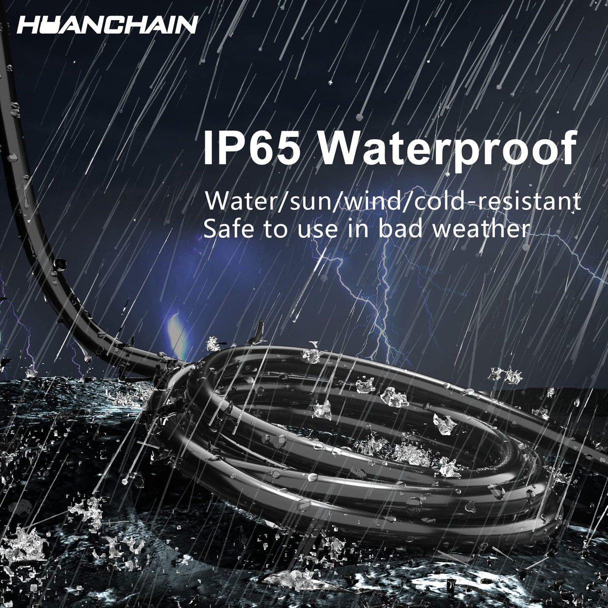 HUANCHAIN Indoor Outdoor Black Extension Cord 75 ft Waterproof, 16/3 Gauge Flexible Cold-Resistant Appliance Extension Cord Outside, 10A 1250W 16AWG SJTW, 3 Prong Heavy Duty Electric Cord, ETL huanchain