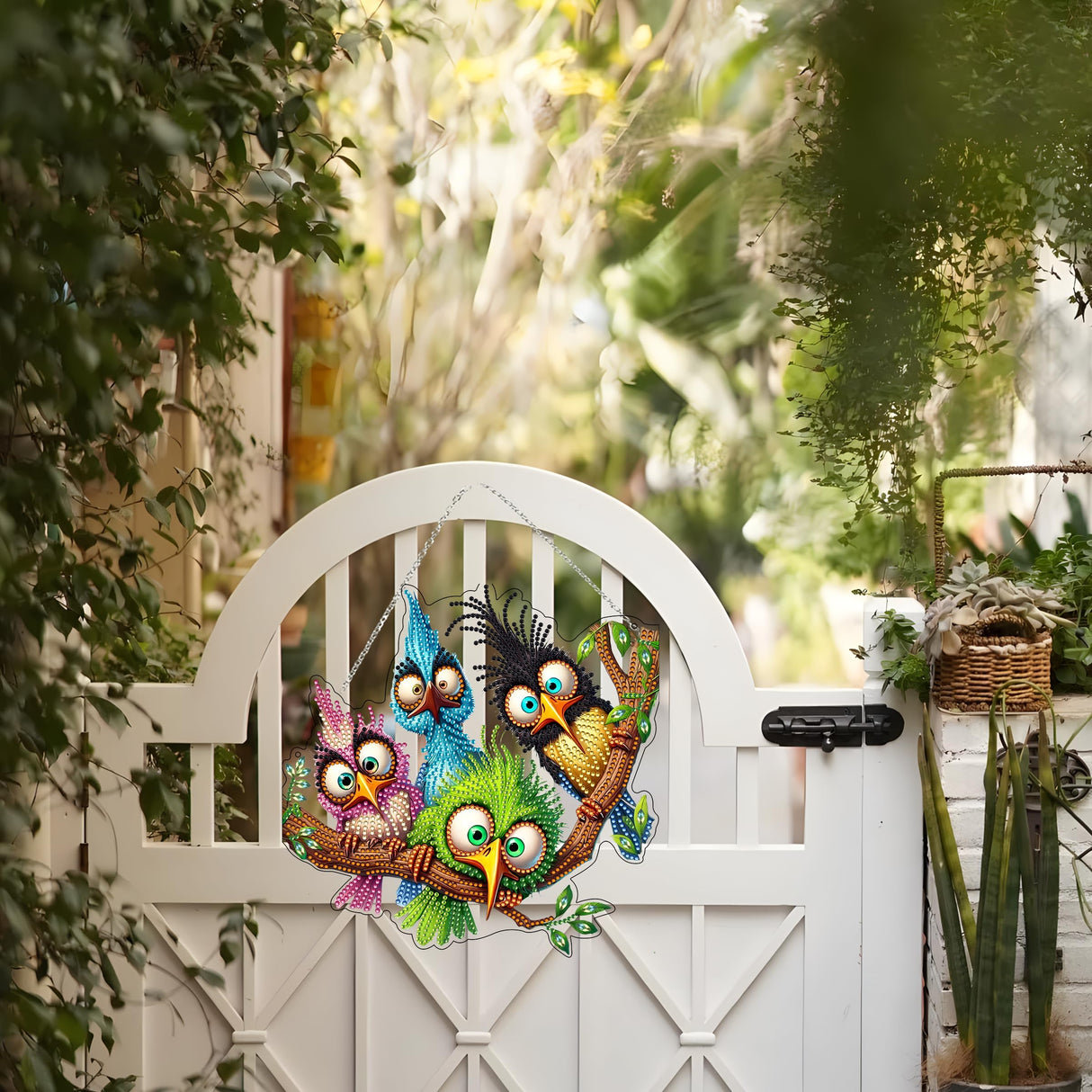 5D Diamond Art Hanging Kit for Adult,Special Shaped Rhinestone,Double Sided DIY Acrylic Diamond Art Painting Window Pendants Home Garden Wall Hanging Kits Hanging Ornament (Four Birds) JJFox