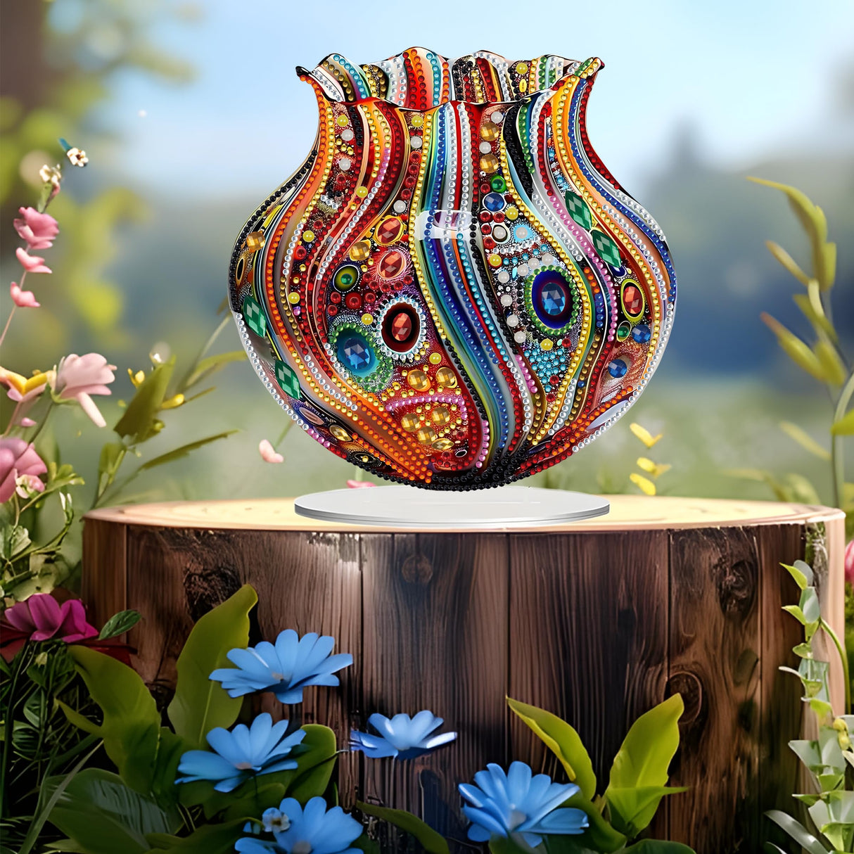 JJFox DIY Tabletop Diamond Art Painting Kit,Special Shaped Rhinestone Desk Placement Ornament,Home Stand Up Gem Painting Craft Kit,Gift,Double Sided. (Vase-1) JJFox