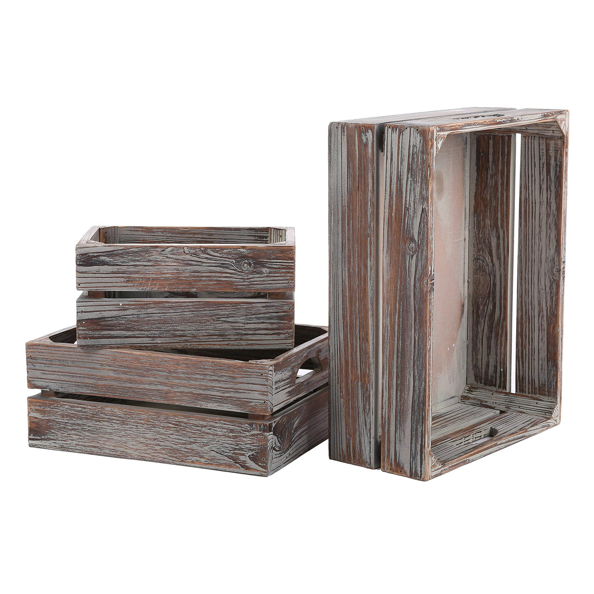 MyGift Country Rustic Torched Wood Storage Decorative Box, Nesting Wooden Crate Box Container, Set of 3 MyGift
