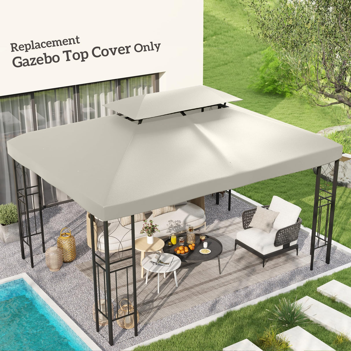 Outsunny 13' x 10' Gazebo Replacement Canopy, 2-Tier Top UV Cover for 9.84' x 9.84' Outdoor Gazebo, Cream White (Top Only) Outsunny