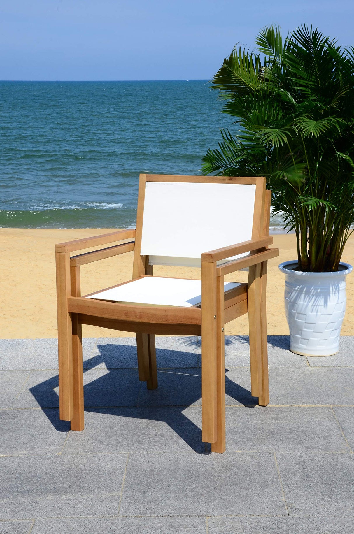 SAFAVIEH Outdoor Collection Chante Teak 35.4" Round Table 5 Piece Dining Set SAFAVIEH