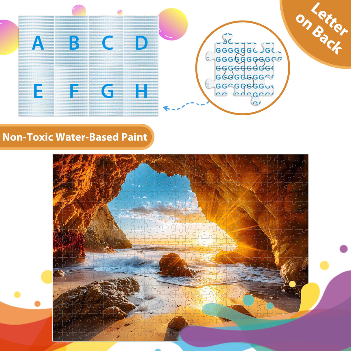 500 Pieces Puzzles for Adults Jigsaw Puzzle Beach Sea Cave Sunset Puzzle for Children Elderly, Recycled Paper Puzzle 500 Pieces, Art DIY Challenging Puzzle Family Game Gift for Friends, 20.5 x 15 in Jeacirio