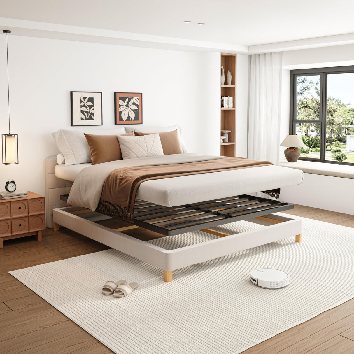 VIPSHOW 1.5 Inch Full Metal Box Spring with Round Corners - 3000 lbs Capacity, Low Profile Bed Slat Replacement Bunkie Board with Steel Slats, Noise-Free, Easy Assemble, Black VIPSHOW