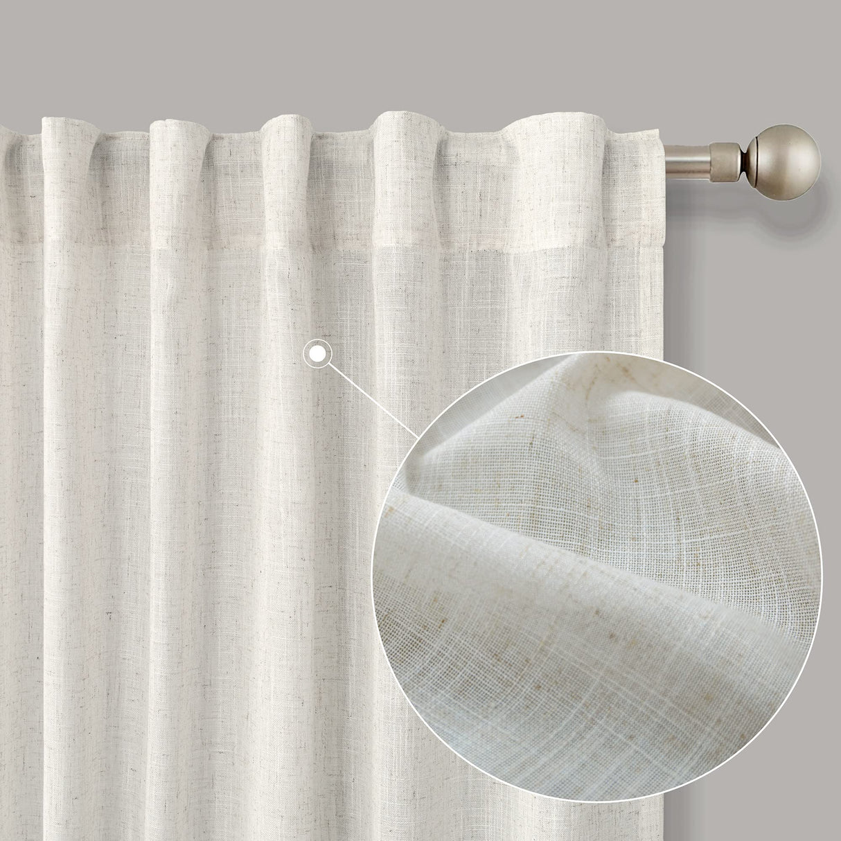 KOUFALL Extra Long 108 Inch Curtains Drapes for Farmhouse Living Room,Linen Sheer Wide Curtain Set for Large Window 2 Panels,52 Inch Width by Size 108 Length,Cream KOUFALL