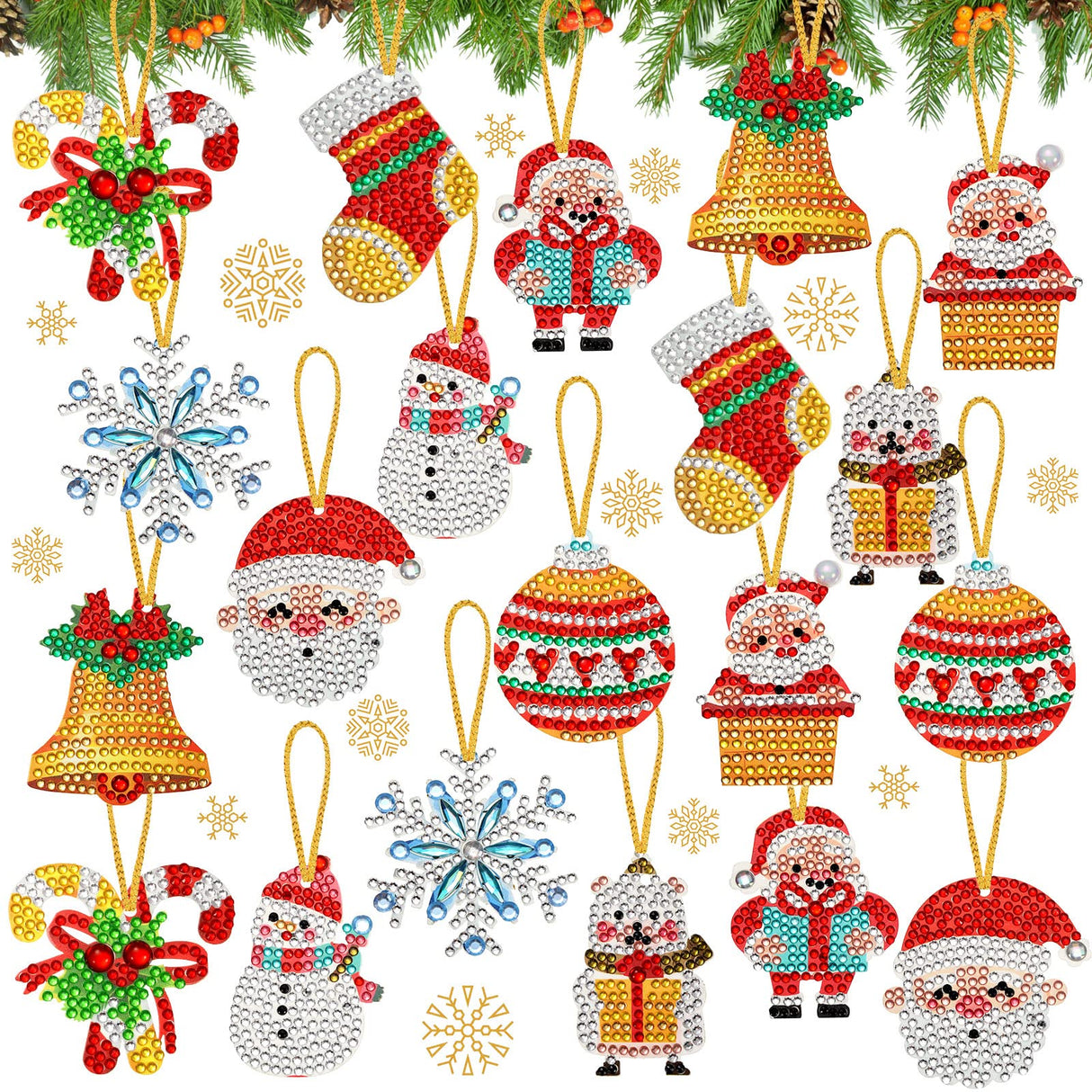 Jetec 20 Pcs Christmas Diamond Painting Ornaments Diamond Art Kits Crystal Painting Ornaments for Crafts Xmas Decor Jetec