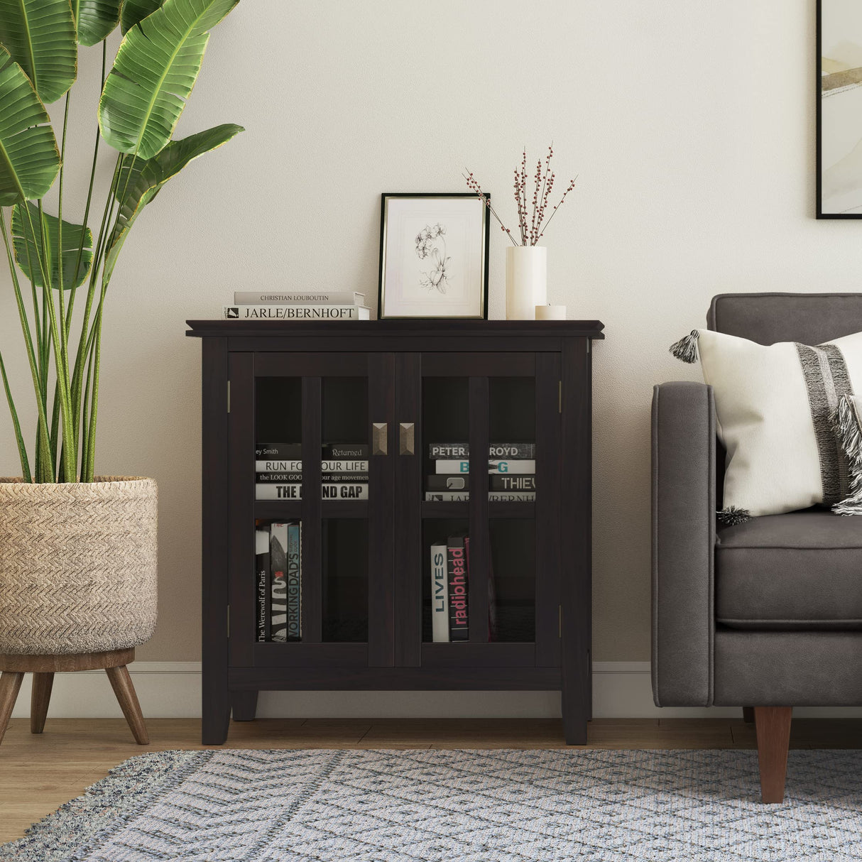 SIMPLIHOME Artisan SOLID WOOD 30 Inch Wide Contemporary Low Storage Cabinet in Hickory Brown, For the Living Room, Entryway and Family Room SIMPLIHOME