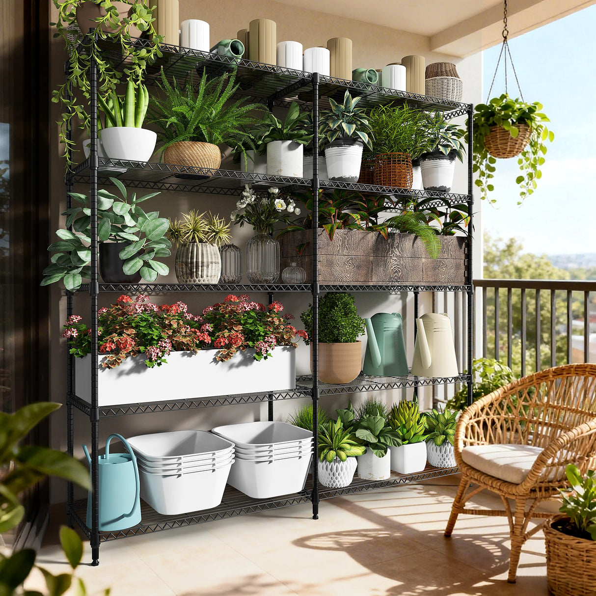 M MZG 5 Tiers Storage Shelves Load 1500LBS, Metal Shelving Wire Metal Shelving Unit Shelves for Storage Adjustable Garage Shelving for Pantry Kitchen Garage Black 15.8" D x 33.5" W x 70.5" H M MZG