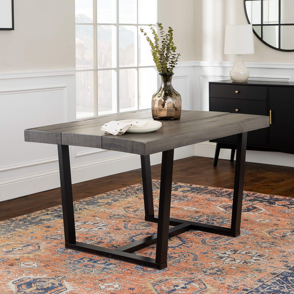 Walker Edison Andre Modern Solid Wood Dining Table, 52 Inch, Grey Walker Edison