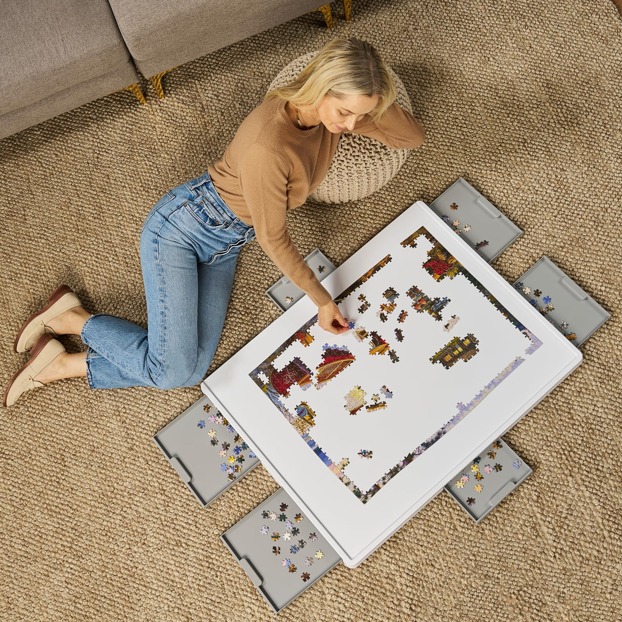 Puzzle Board for with 6 Storage Drawers & Protective Cover – Jigsaw Puzzle Table - for Adults & Families Home Entertainment & Puzzle Building (1500 Piece Puzzle Board)