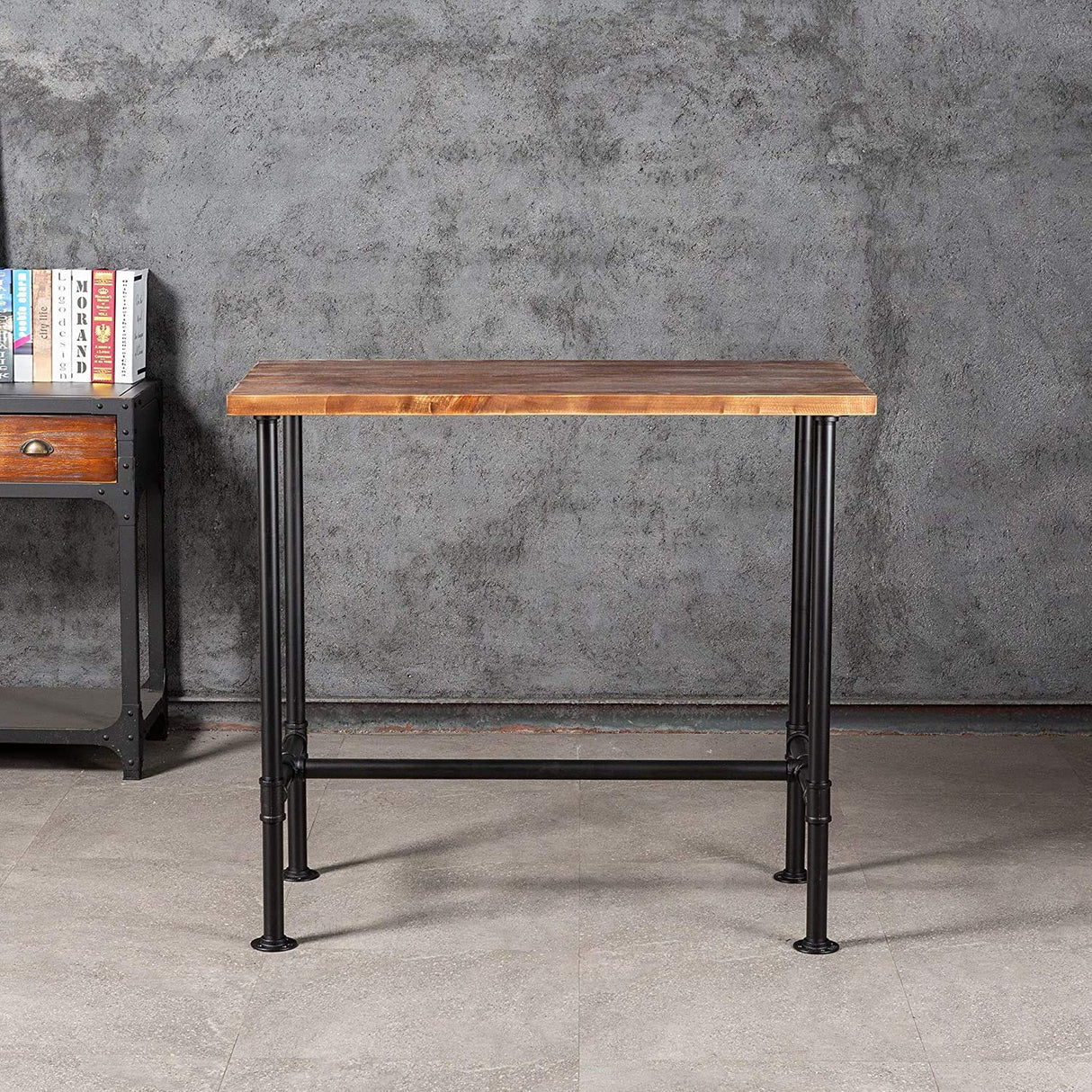 Diwhy Industrial Design Pipe Dining Table - Modern Wood and Metal Bistro Desk Diwhy