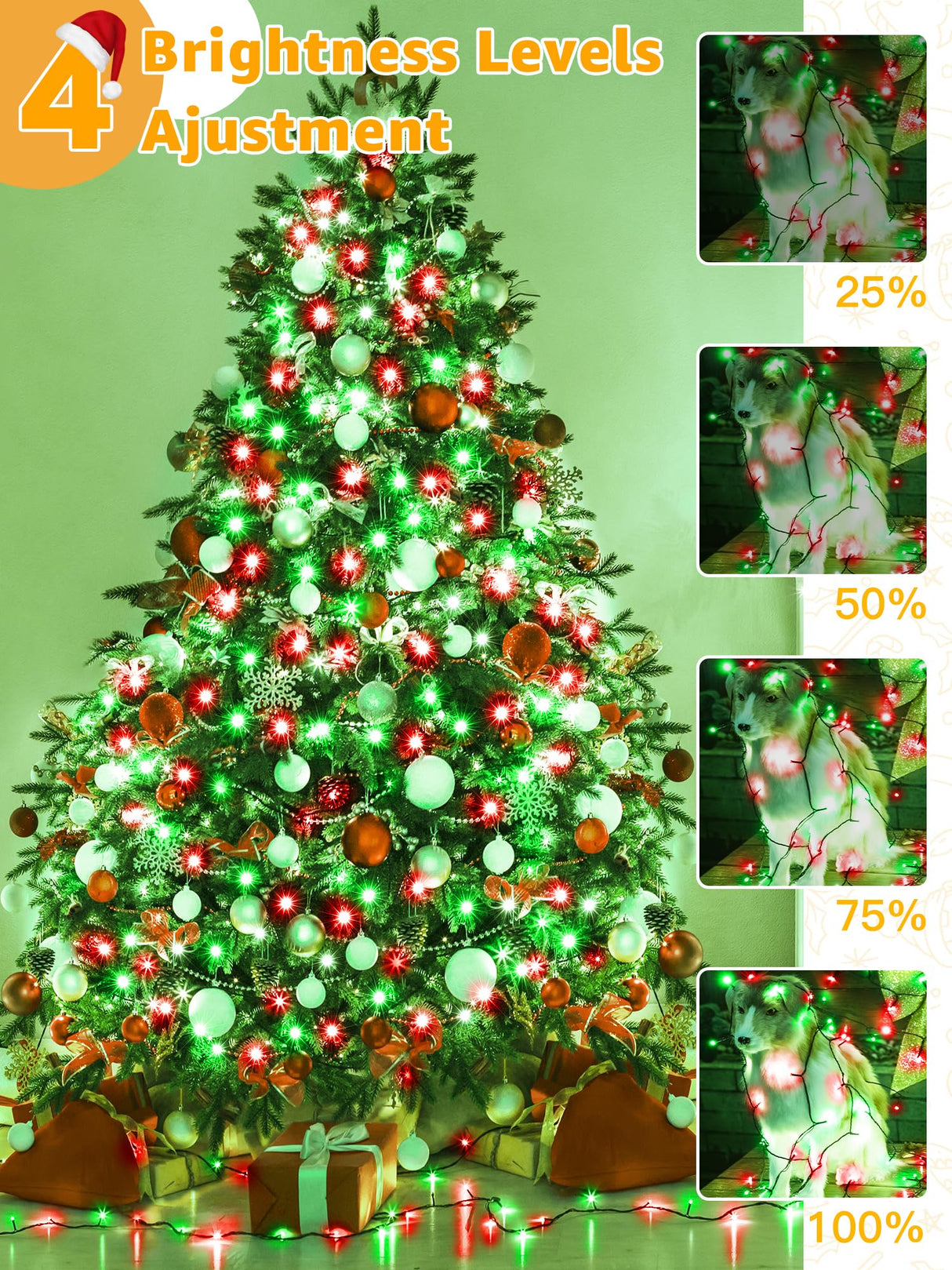 BrightChristmas 500 LED 164 FT Christmas Lights, Waterproof String Lights with Remote and Timer, Christmas Tree Lights with 8 Modes Dimmable, Fairy Lights for Holiday Decor (Red and Green) BrightChristmas