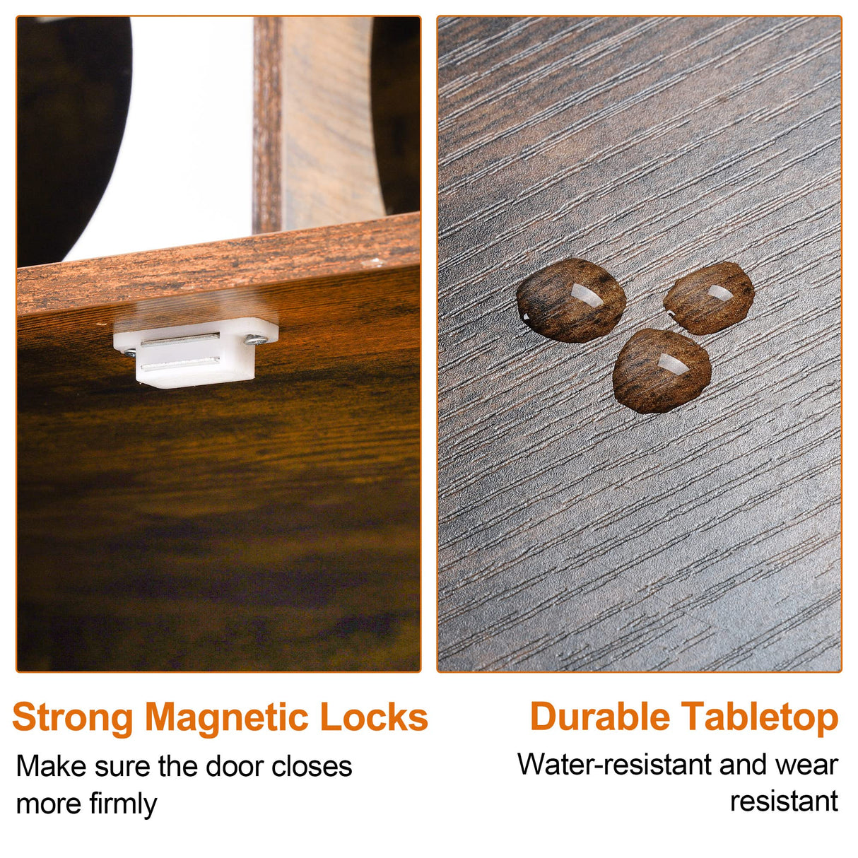 Heybly Cat Tree, Wood Litter Box Enclosure with Food Station, All-in-one Indoor Cat Furniture with Large Platform and Condo, Modern Style Cat Tower, Hammock, Rustic Brown HCT100SR Heybly