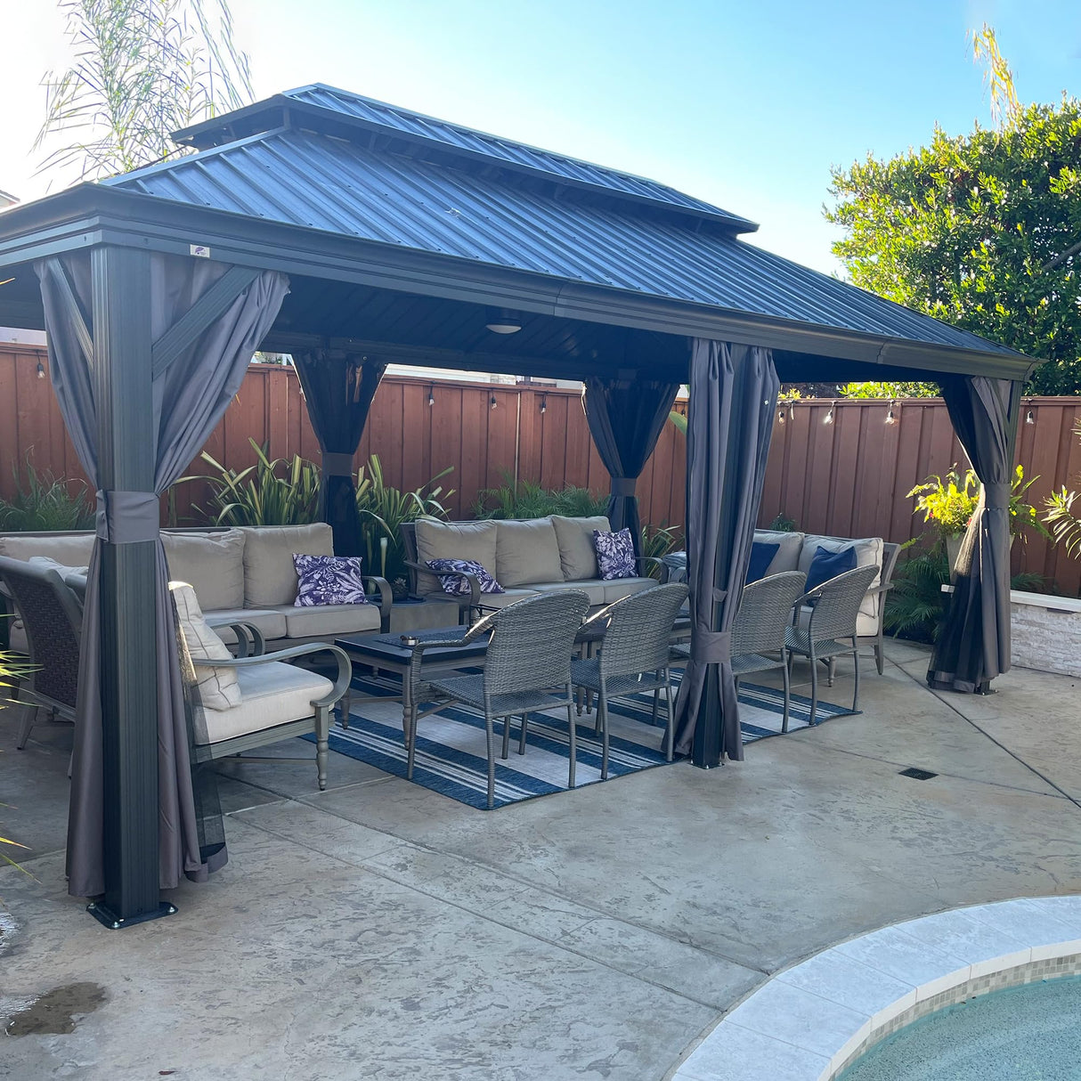 PURPLE LEAF 12' X 24' Large Gazebo with Galvanized Steel Double Roof Outdoor Patio Gazebo for Lawn and Garden Permanent Hardtop Gazebo Grey PURPLE LEAF
