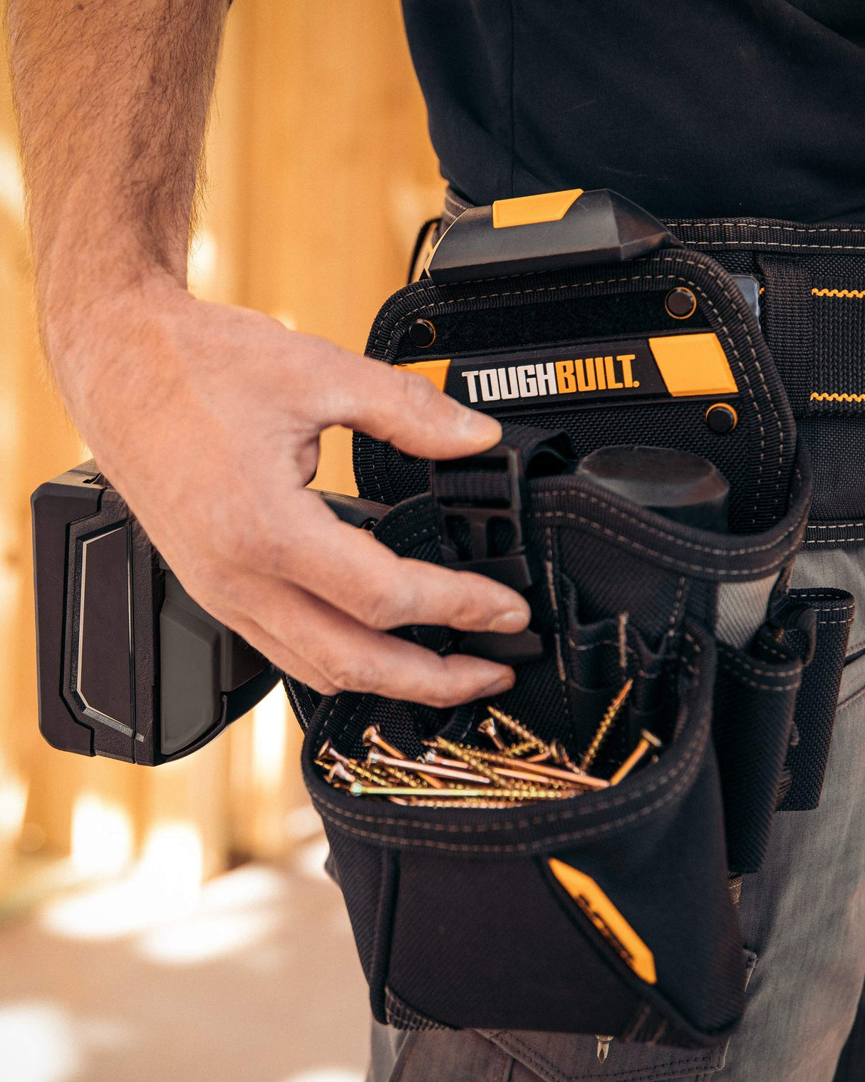 ToughBuilt - Drill Holster Specialist - Covered Accessory Pocket, 15 Pockets, 7 Drill Pockets & 2 Screw Driver Loops, Carabiner Attachments Loops (Patented ClipTech Hub & Work Belts) (TB-CT-20-LX) ToughBuilt